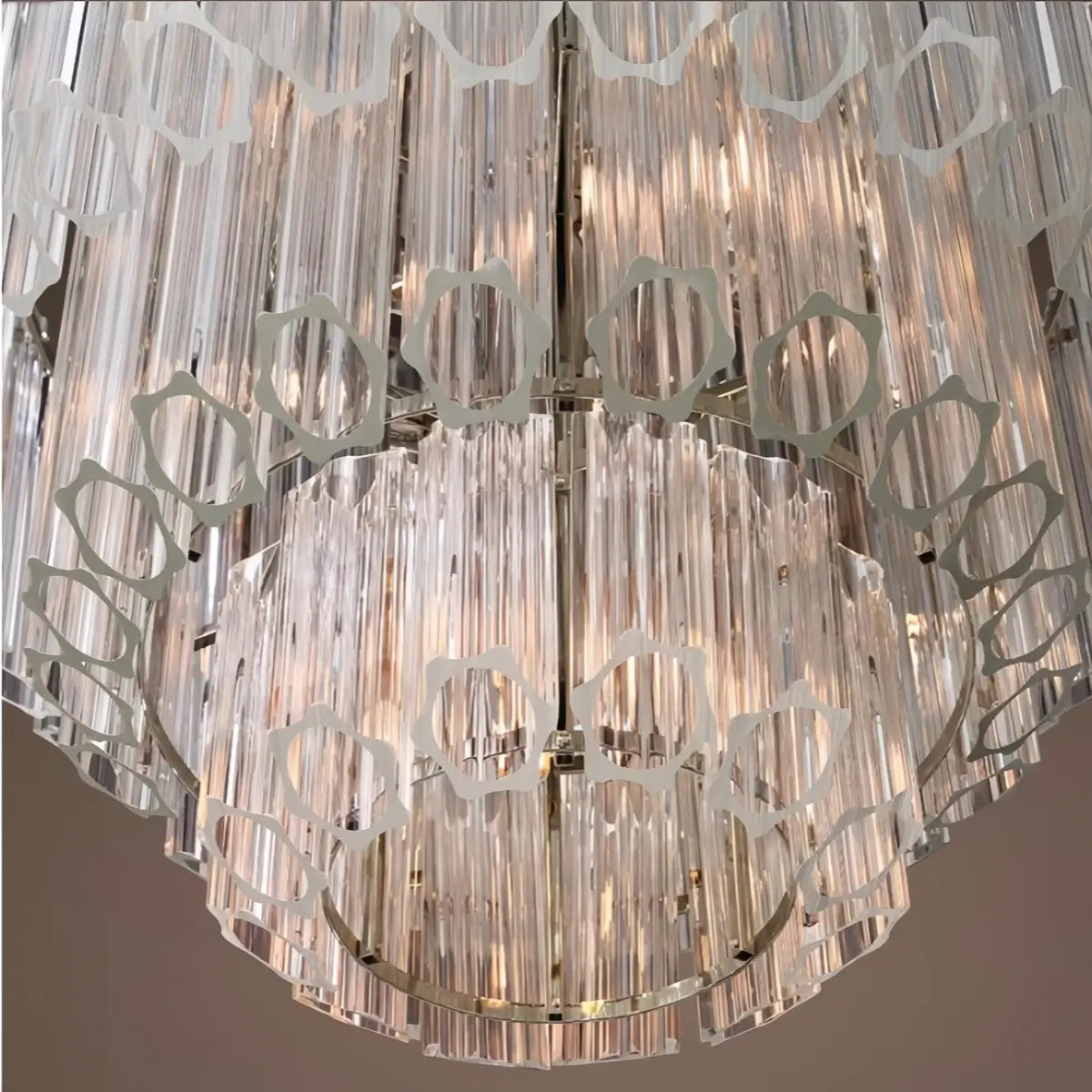 Excelis Luxury Chandelier --Tiered Clear Glass & Metal Frame for Living Room