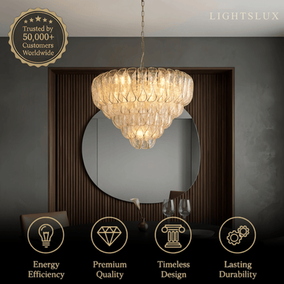 Excelis Luxury Chandelier --Textured Glass & Metal for Living Room