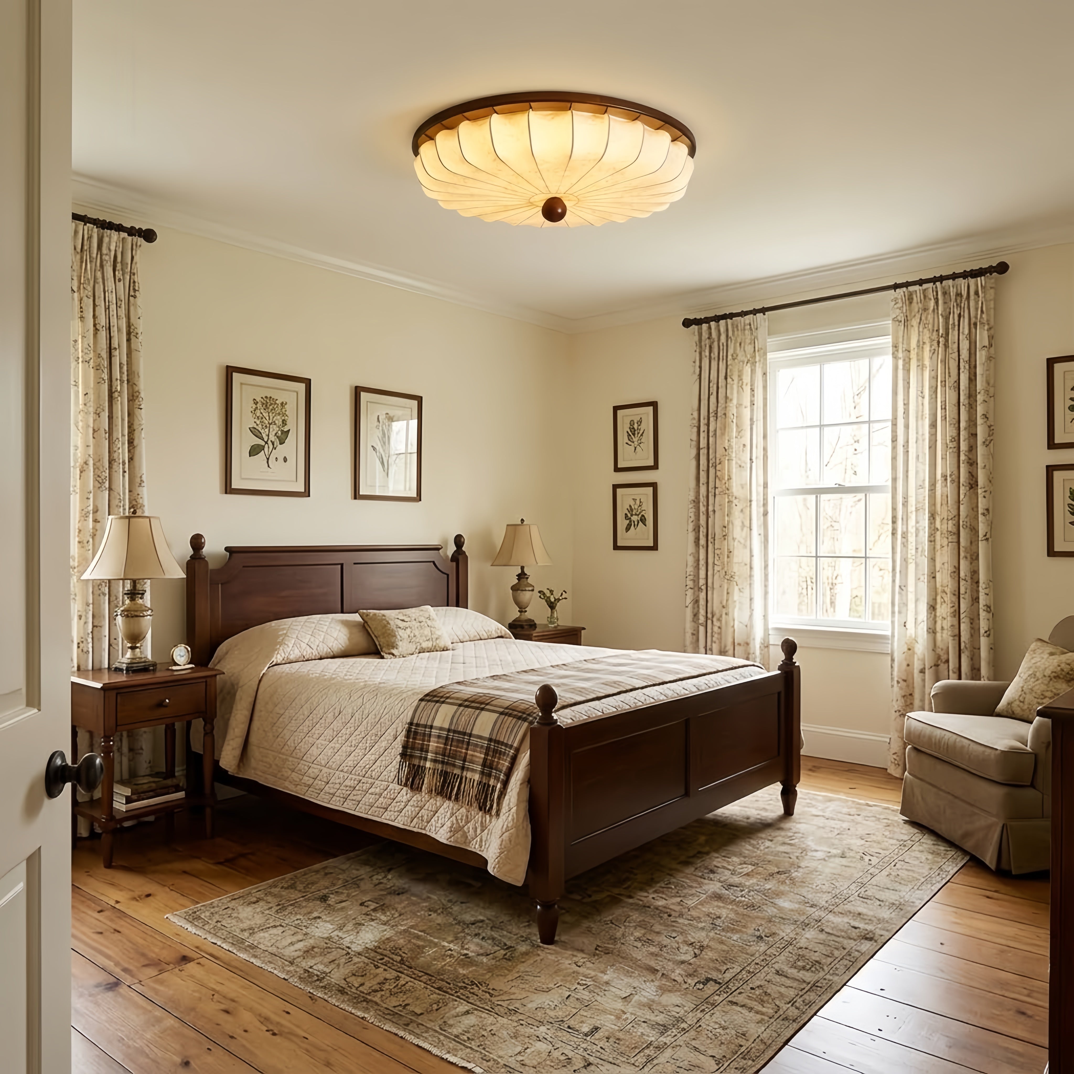 Irondale Retro Ceiling Light--Fabric & Wood for Bedroom