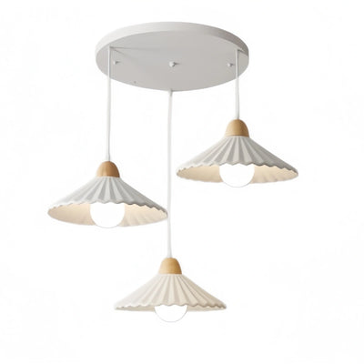 Crema Modern Wood & Ceramic Pendant Light — Brown Conical Shade for Dining Room
