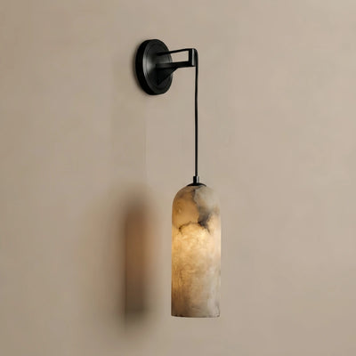 Alba Natural Alabaster Wall Lamp— Brass Body with White Shade for Hallway Living Room Bedroom
