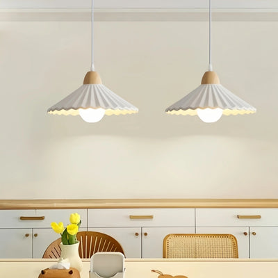 Crema Modern Wood & Ceramic Pendant Light — Brown Conical Shade for Dining Room