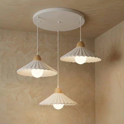 Crema Modern Wood & Ceramic Pendant Light — Brown Conical Shade for Dining Room