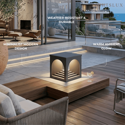 Arcato Minimalist Pier-Mount Pillar Light - Black Metal for Outdoor