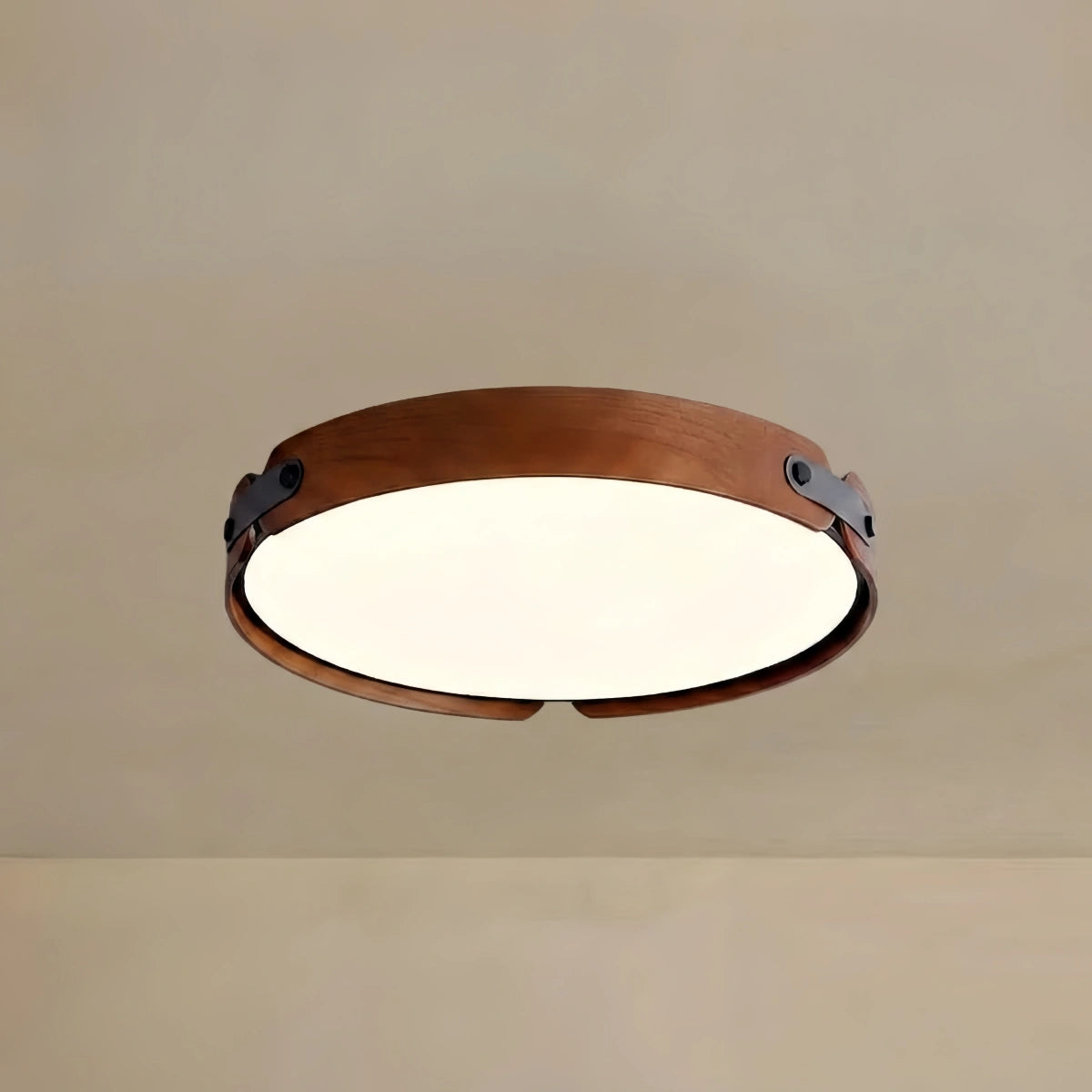 Wabi-Sabi Wood Ceiling Light – Modern LED Flush Mount Lamp in Walnut for Bedroom