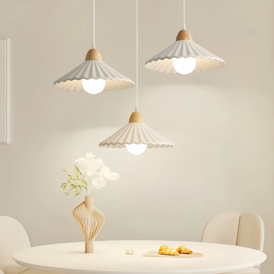 Crema Modern Wood & Ceramic Pendant Light — Brown Conical Shade for Dining Room