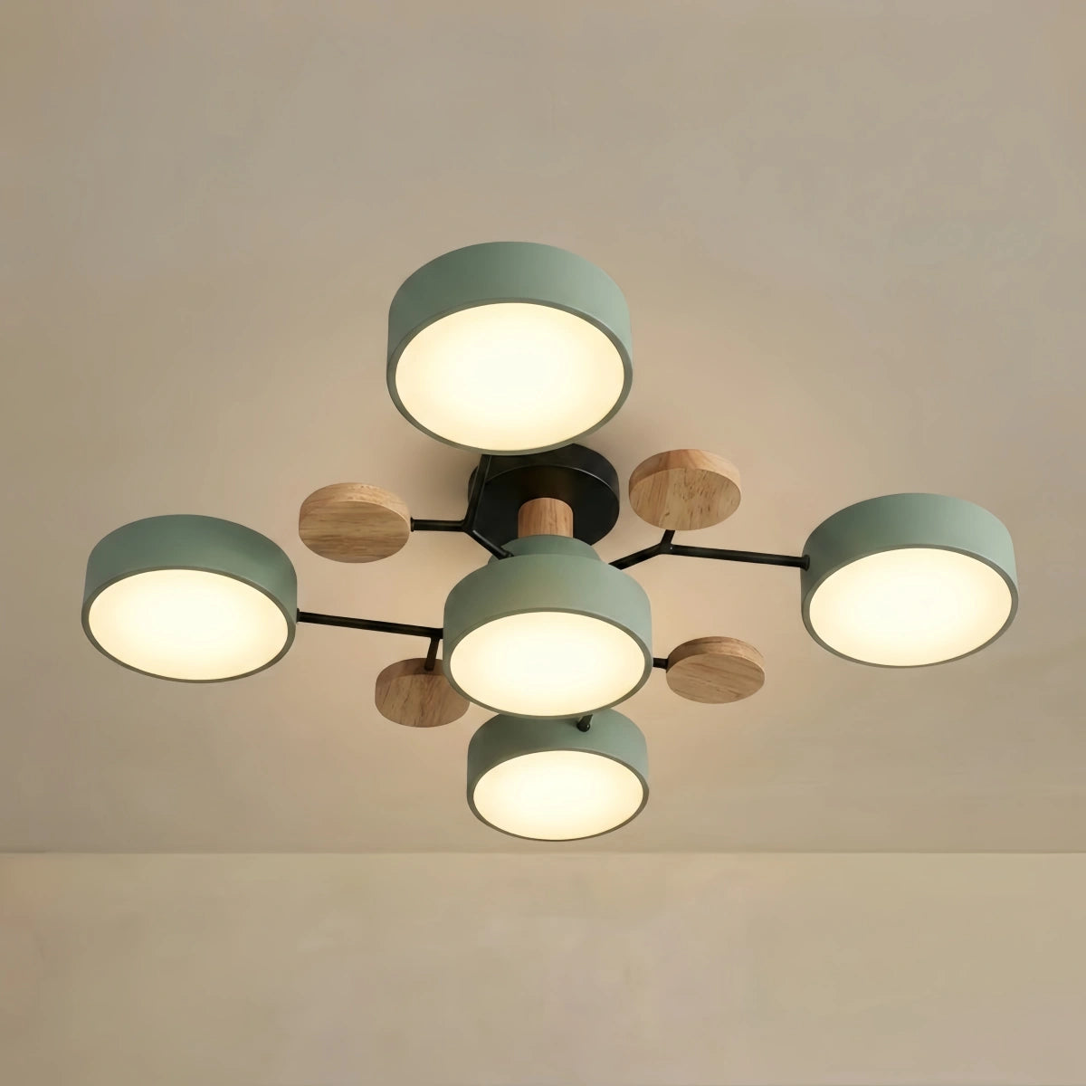 Arcato Modern Round Metal Ceiling Light - Multi-Head in Gray/Green/White for Living Room