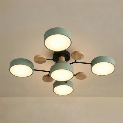 Arcato Modern Round Metal Ceiling Light - Multi-Head in Gray/Green/White for Living Room