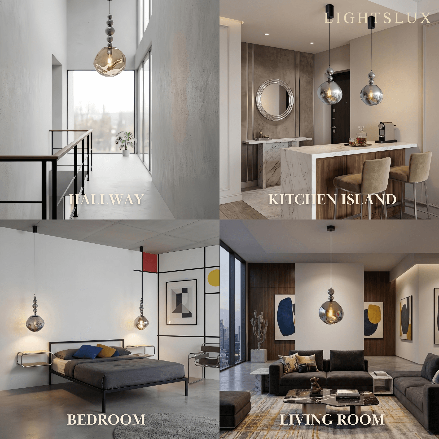Lunara Modern Pendant Light – Acrylic Globe & Carbon Steel for Bedroom