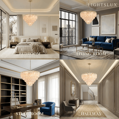 Excelis Luxury Chandelier --Textured Glass & Metal for Living Room