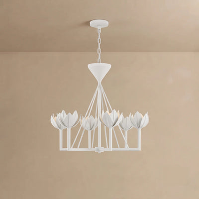 Modern Lotus Chandelier — Curved Petal Shades & Brass Frame for Dining Room