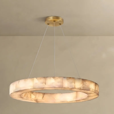 Alba Modern Alabaster Ring Chandelier -- Gold Accents for Living Room