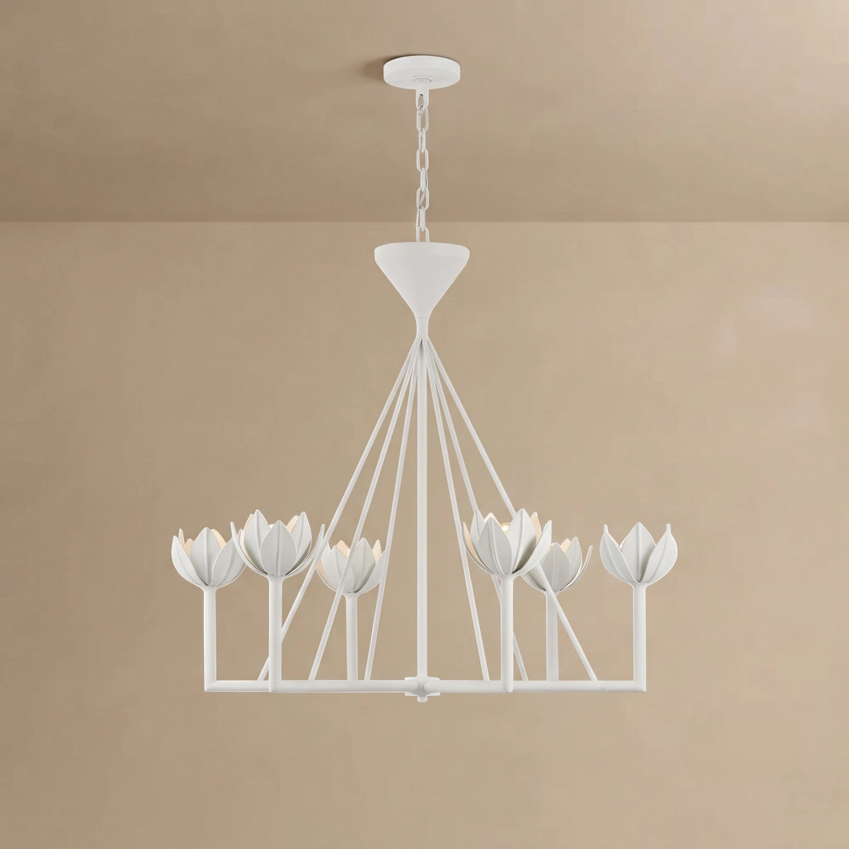 Modern Lotus Chandelier — Curved Petal Shades & Brass Frame for Dining Room
