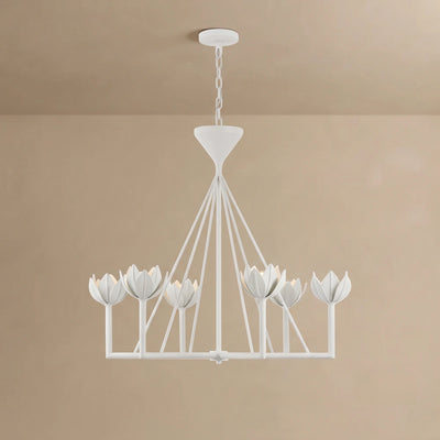 Modern Lotus Chandelier — Curved Petal Shades & Brass Frame for Dining Room
