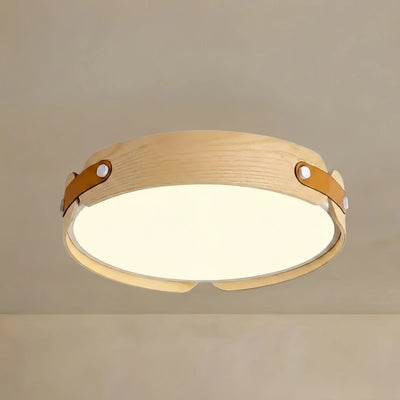 Wabi-Sabi Wood Ceiling Light – Modern LED Flush Mount Lamp in Walnut for Bedroom