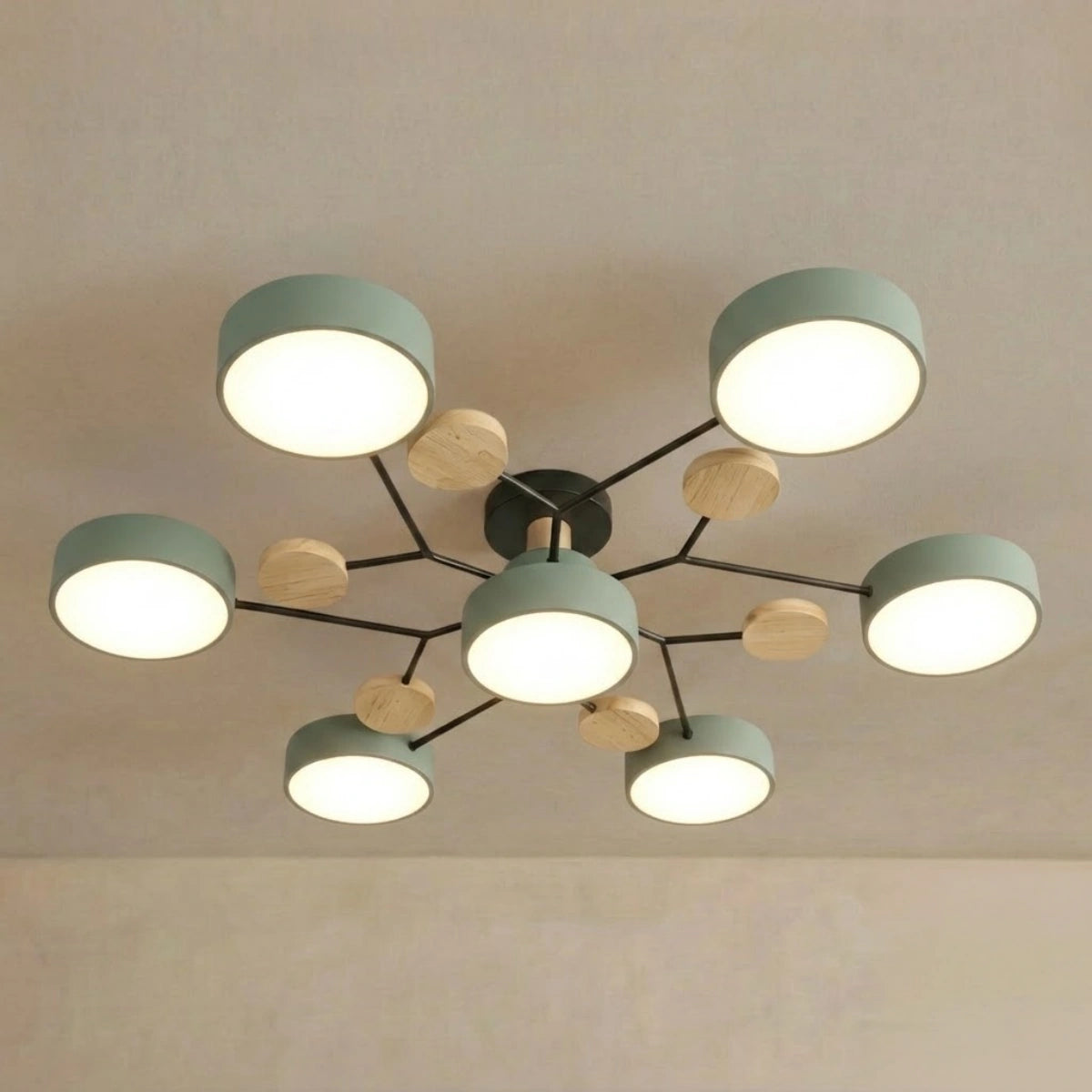 Arcato Modern Round Metal Ceiling Light - Multi-Head in Gray/Green/White for Living Room