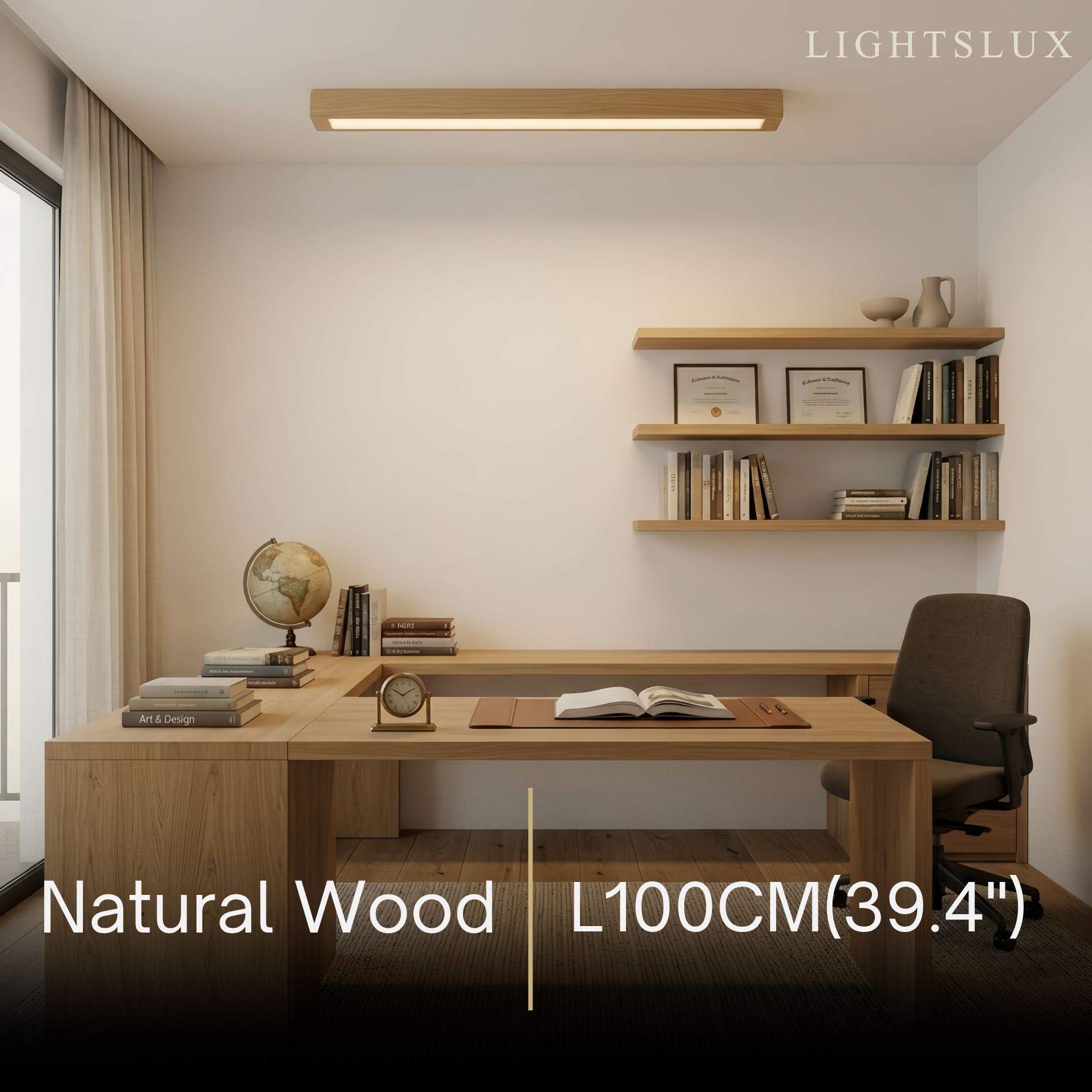 Zenno Minimalist Linear Ceiling Light -- Natural Wood/Walnut for Hallway