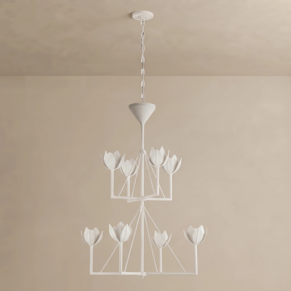 Modern Lotus Chandelier — Curved Petal Shades & Brass Frame for Dining Room