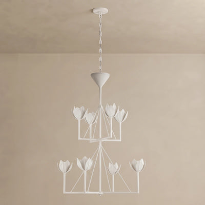 Modern Lotus Chandelier — Curved Petal Shades & Brass Frame for Dining Room