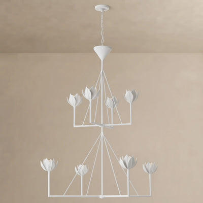 Modern Lotus Chandelier — Curved Petal Shades & Brass Frame for Dining Room
