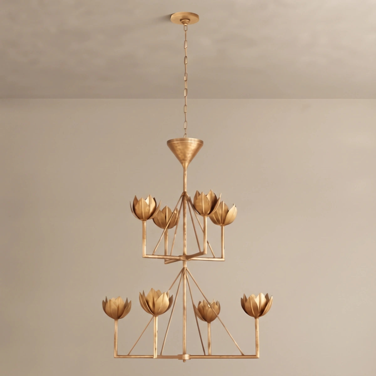 Modern Lotus Chandelier — Curved Petal Shades & Brass Frame for Dining Room