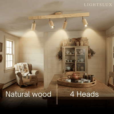 Zenno Modern Wood Track Lighting -- Adjustable Spotlights Walnut/Wood for Kitchen & Bar