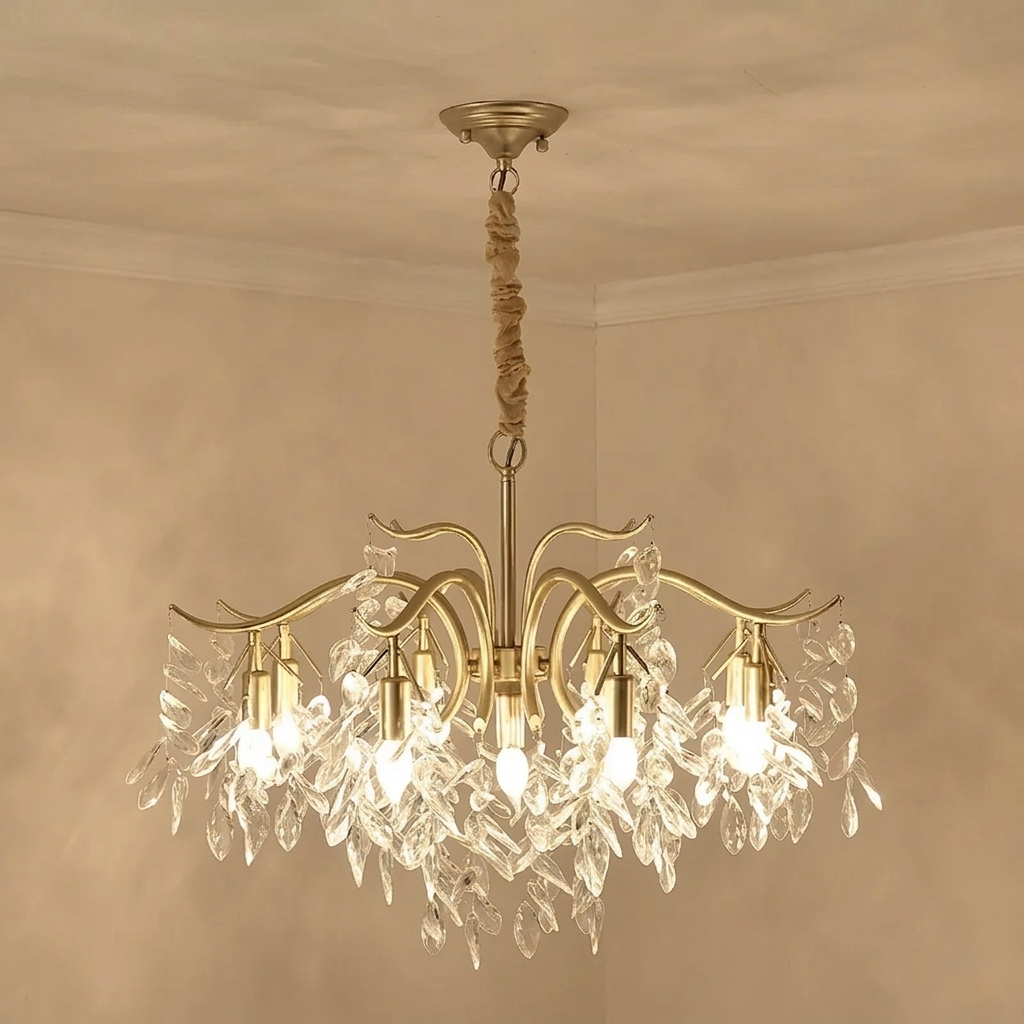 Excelis Royal Crystal Chandelier – Luxurious Gold Finish for Living/Dining Room