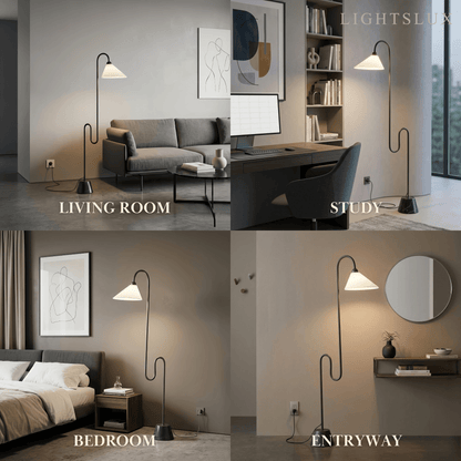 Velora Postmodern Black Floor Lamp – Metal Base with Fabric Hooded for Bedroom