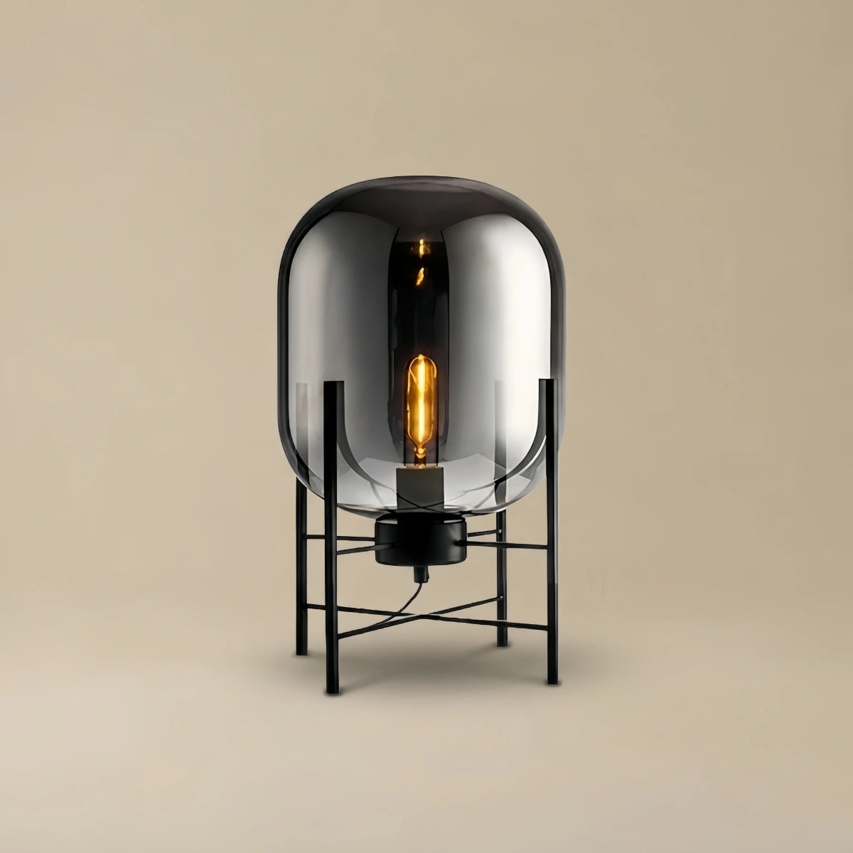 Floor Lamp – Clear Glass & Metal Elliptical Design for Living Room