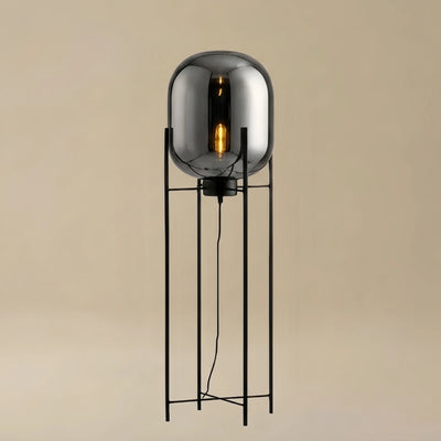 Zenno Designer Floor Lamp – Clear Glass & Metal Elliptical Design