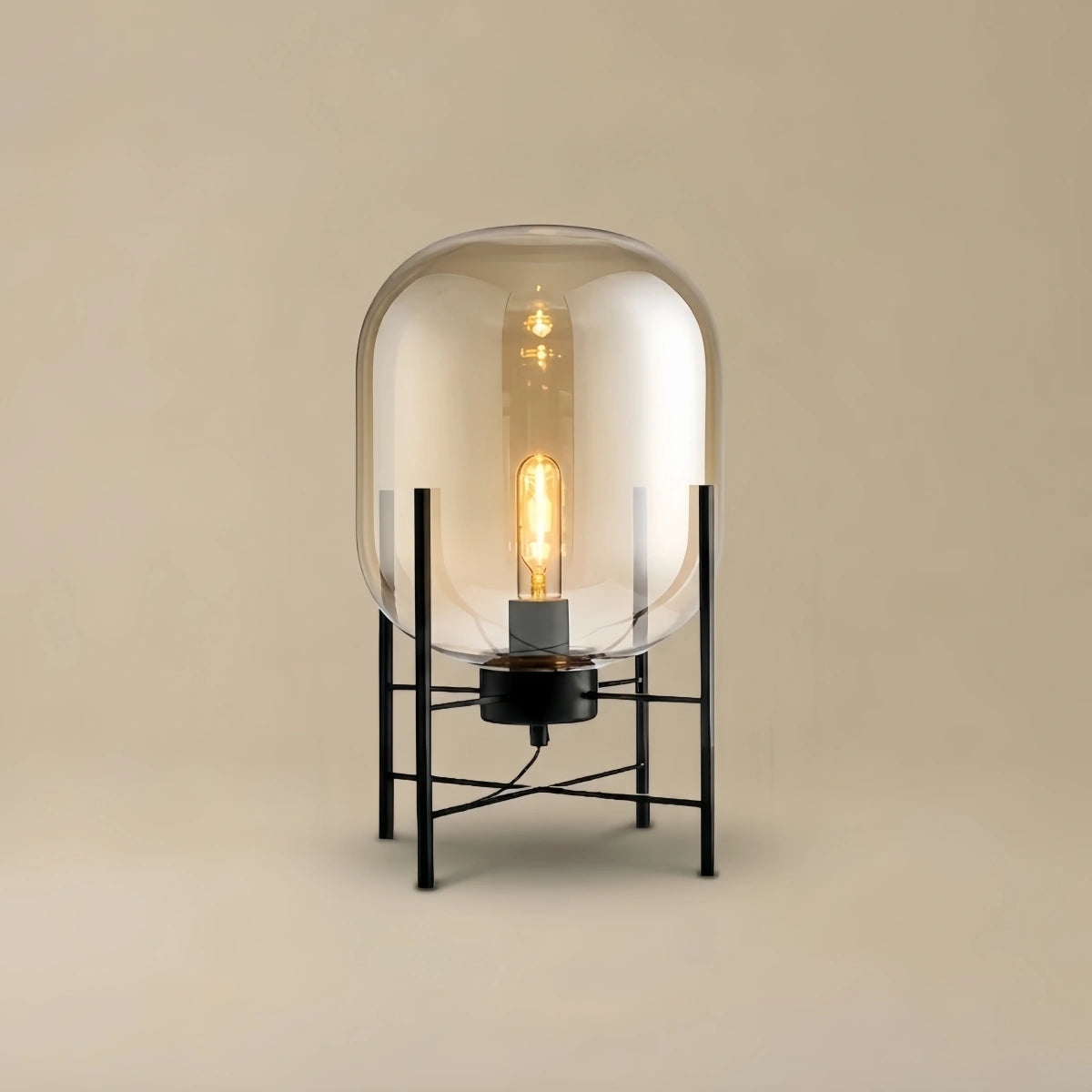 Floor Lamp – Clear Glass & Metal Elliptical Design