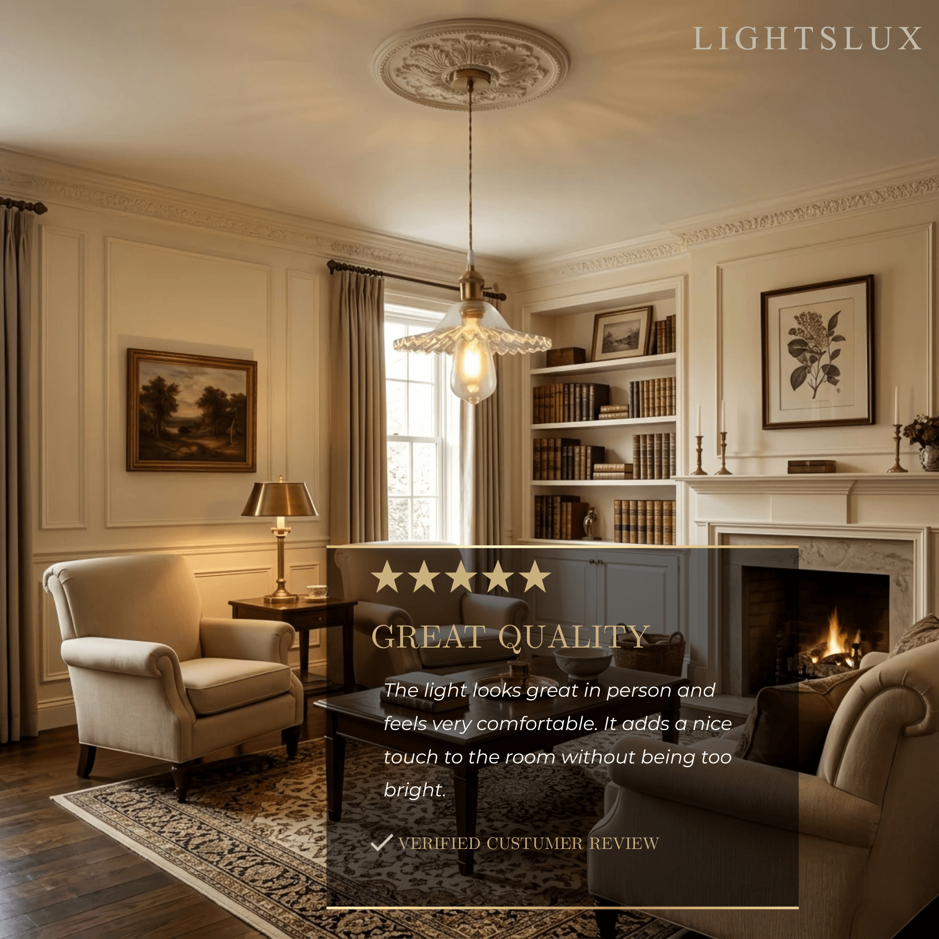 Pendant Light – Clear Blown Glass with Brass Finish for Bedroom