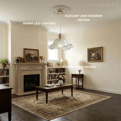 Pendant Light – Clear Blown Glass with Brass Finish for Bedroom