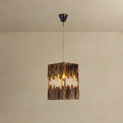 Irondale Vintage Rectangular Pendant Light – Wood & Metal Design for Dining Room