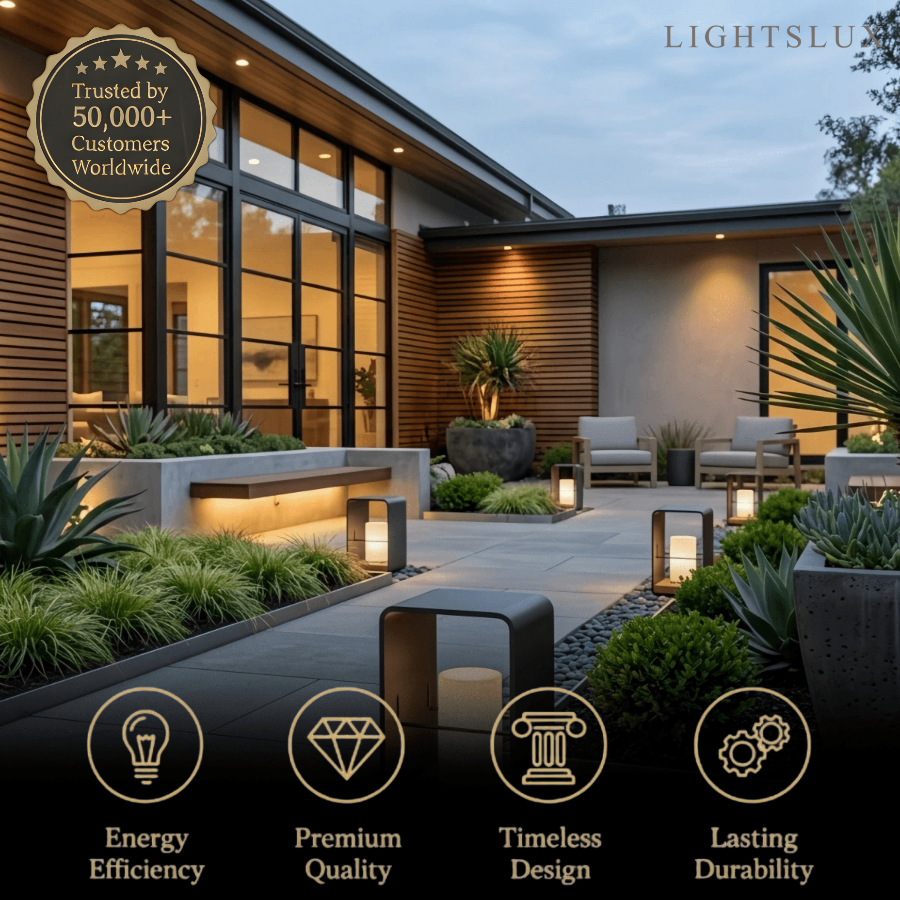 Solar-Powered Outdoor Path Light -- Black Metal