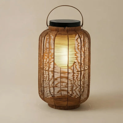ALS640Bamburo Farmhouse Floor Lamp -Metal/Rattan Lantern in Natural Wood Color Garden