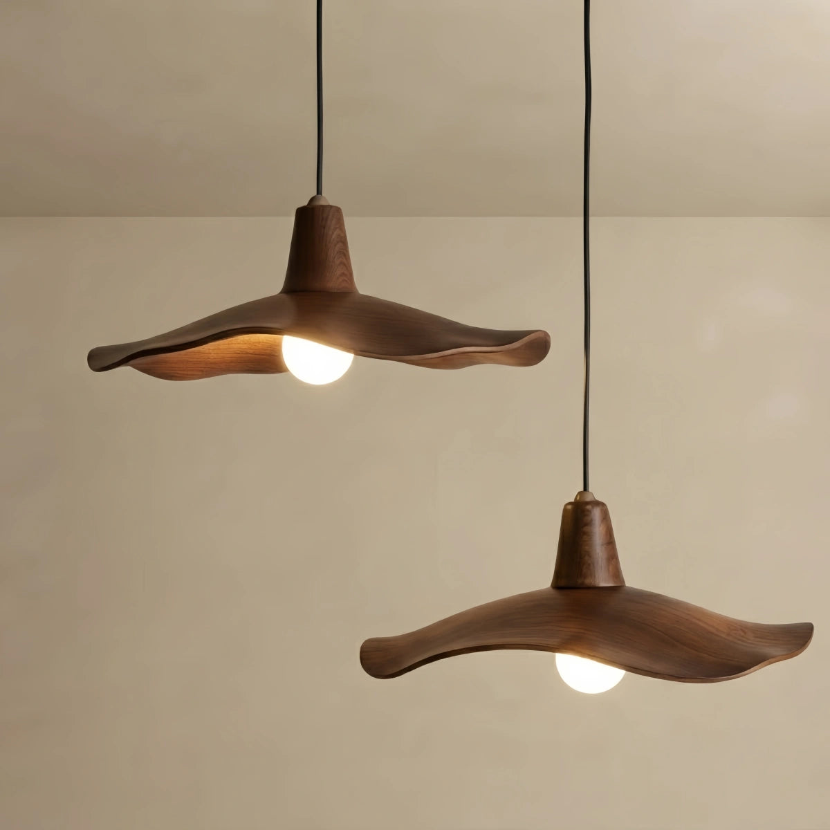 Zenno Retro Wave Pendant Light – Mahogany Resin & Metal Design for Dining Room