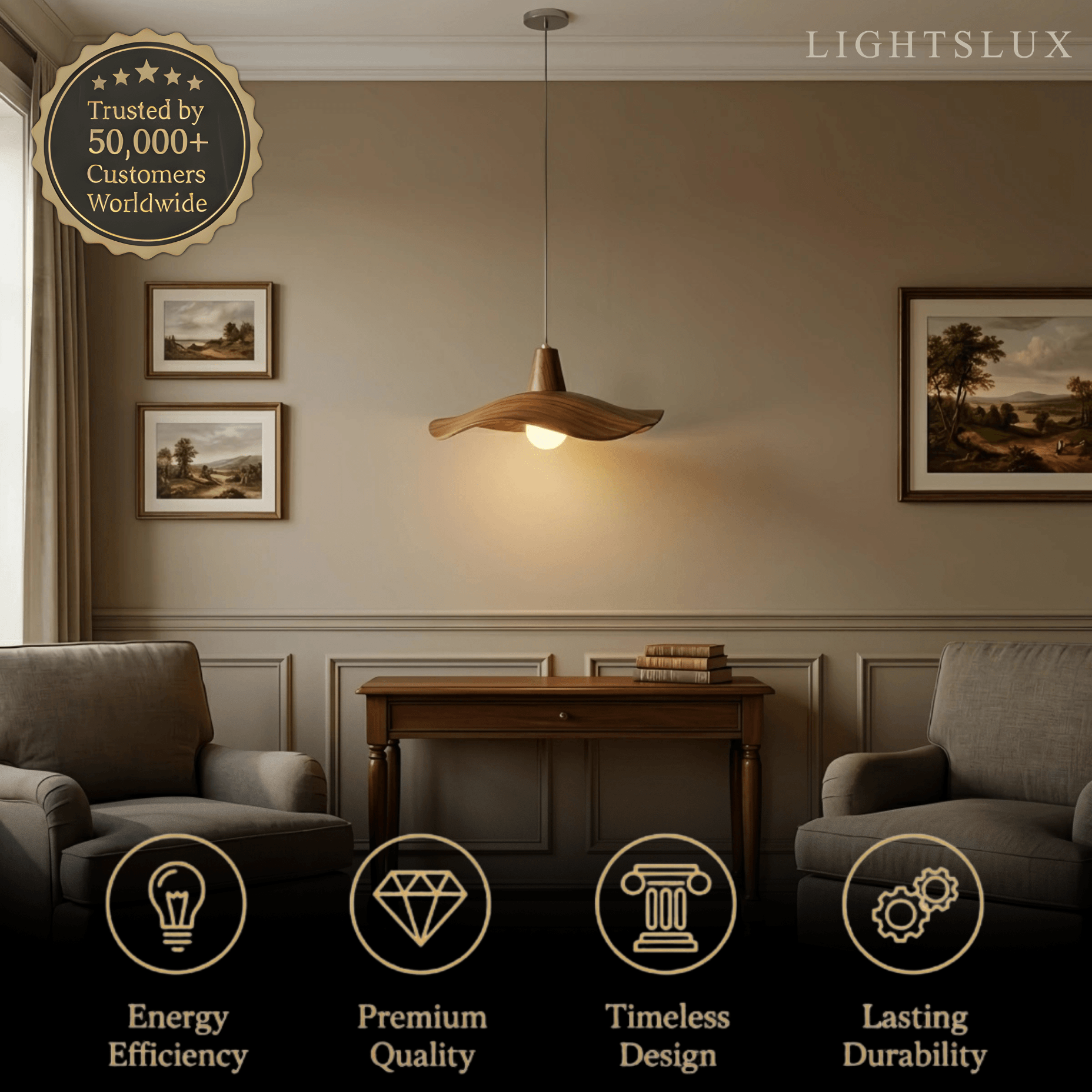 Wave Pendant Light – Mahogany Resin & Metal Design