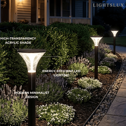 Arcato Modern Cylindrical Pathway Light – Black Metal/Acrylic Solar Outdoor Lamp
