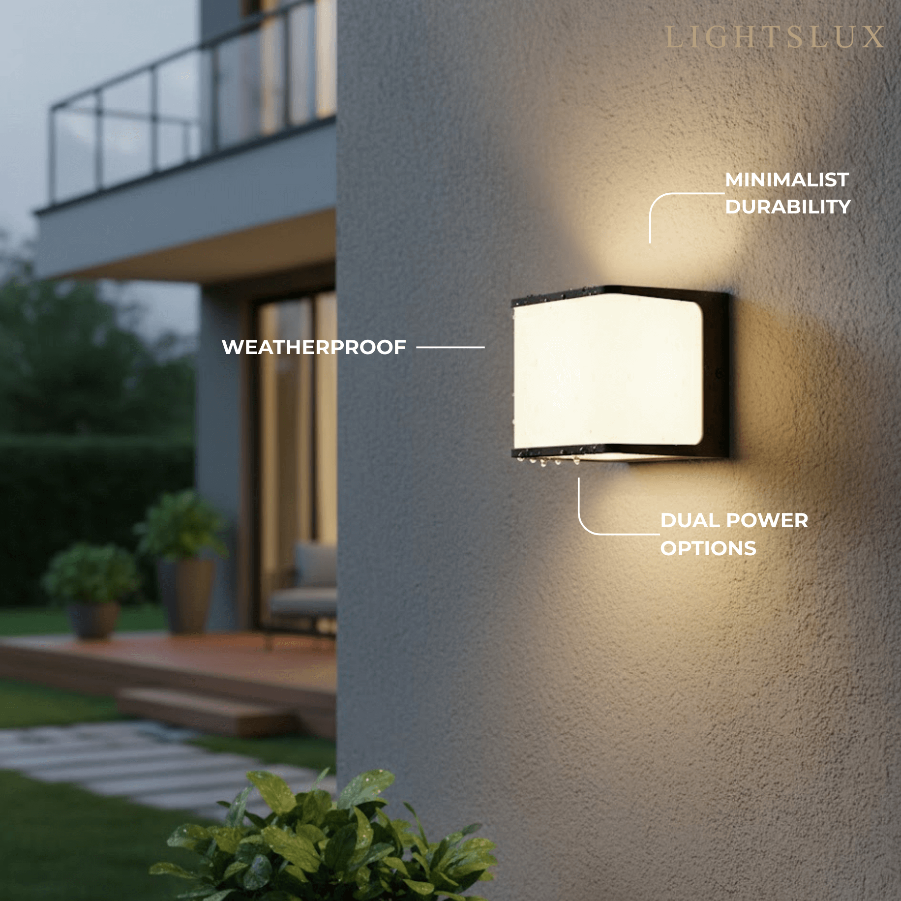 Lunara Modern Solar LED Outdoor Wall Lamp – Waterproof Sensor Light for Courtyard