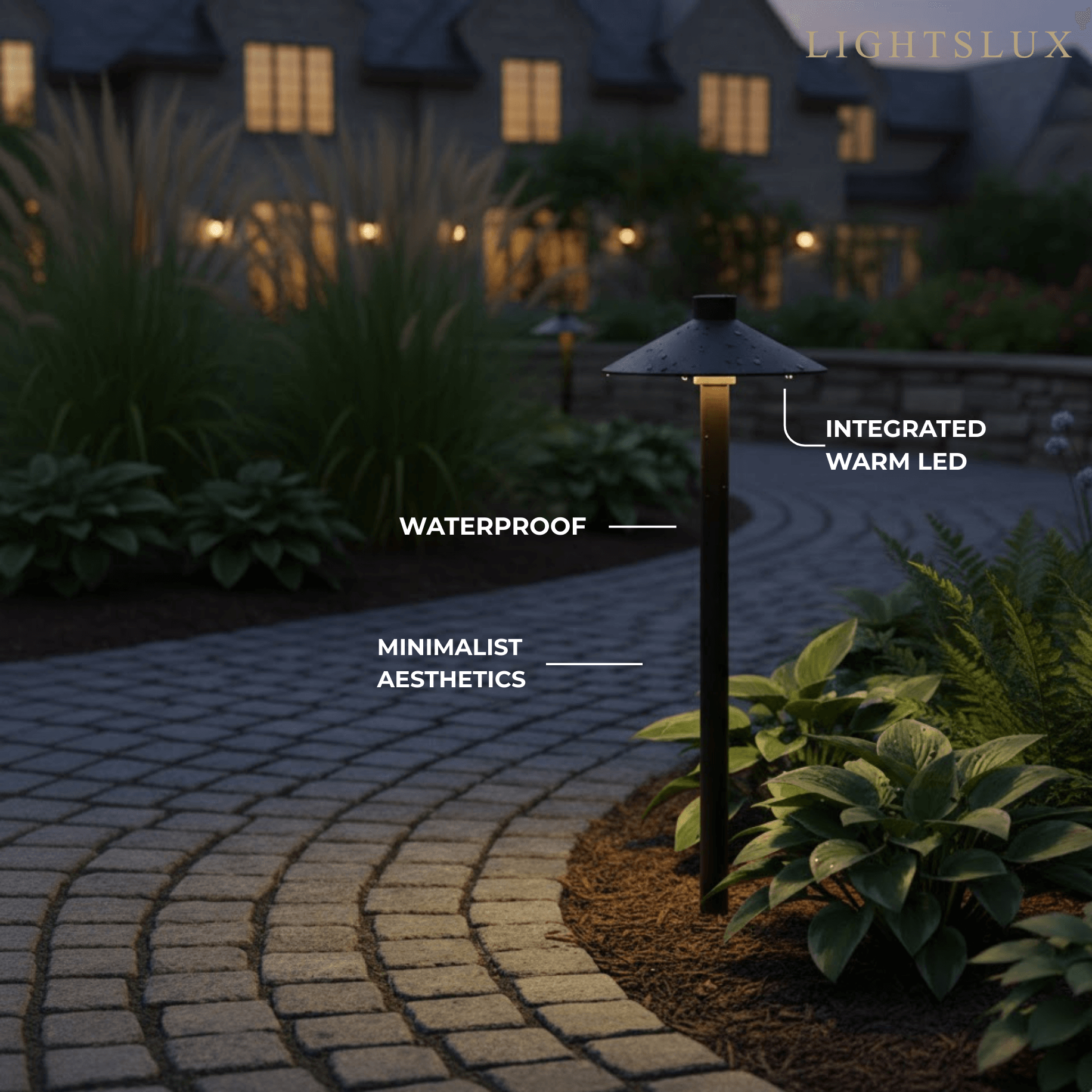 Irondale Modern Black Hooded Outdoor Path Light – Waterproof Garden Lighting