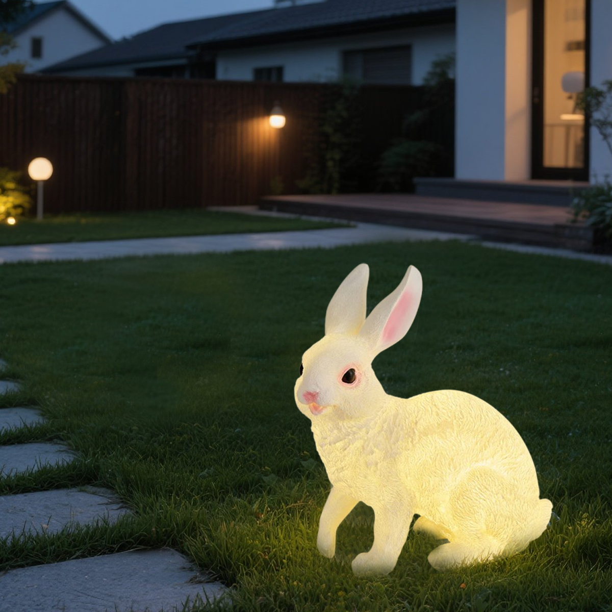 Easter Bunny Outdoor Light – Cute Sitting & Carrot Bunny Garden Lamp