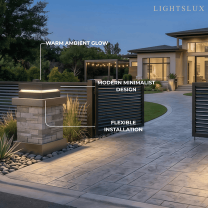 Modern Concave Solar Outdoor Pillar Lights – Black Metal