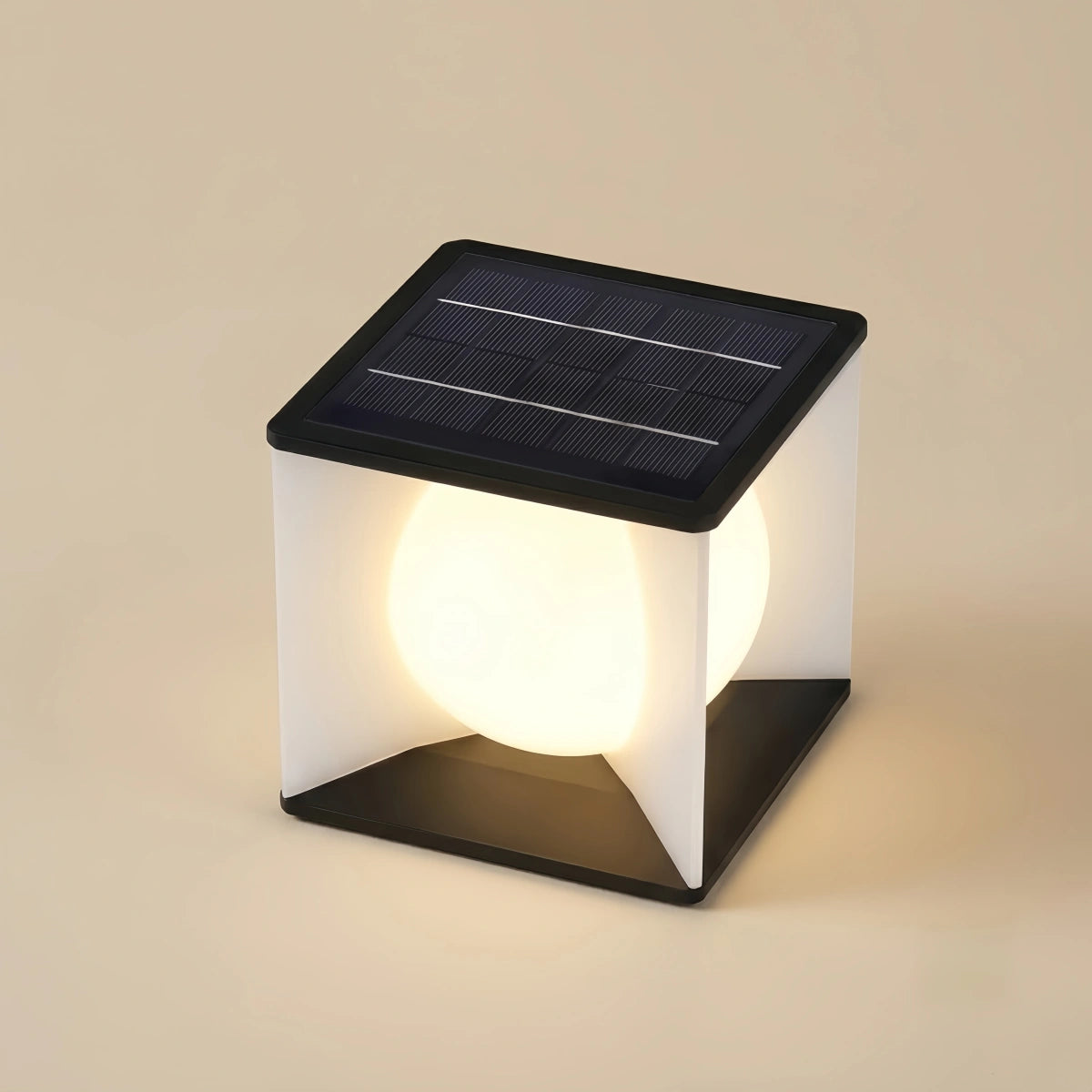 Lunara Art Deco Solar Outdoor Pillar Light - Black Metal Square Moon for Courtyard/Garden