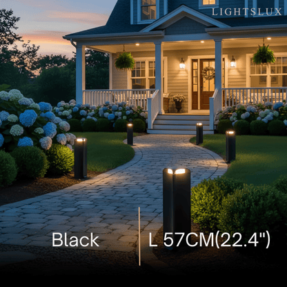 Stellar Modern Cylindrical Outdoor Floor Lamp – Black or Grey Metal & Glass Fixture