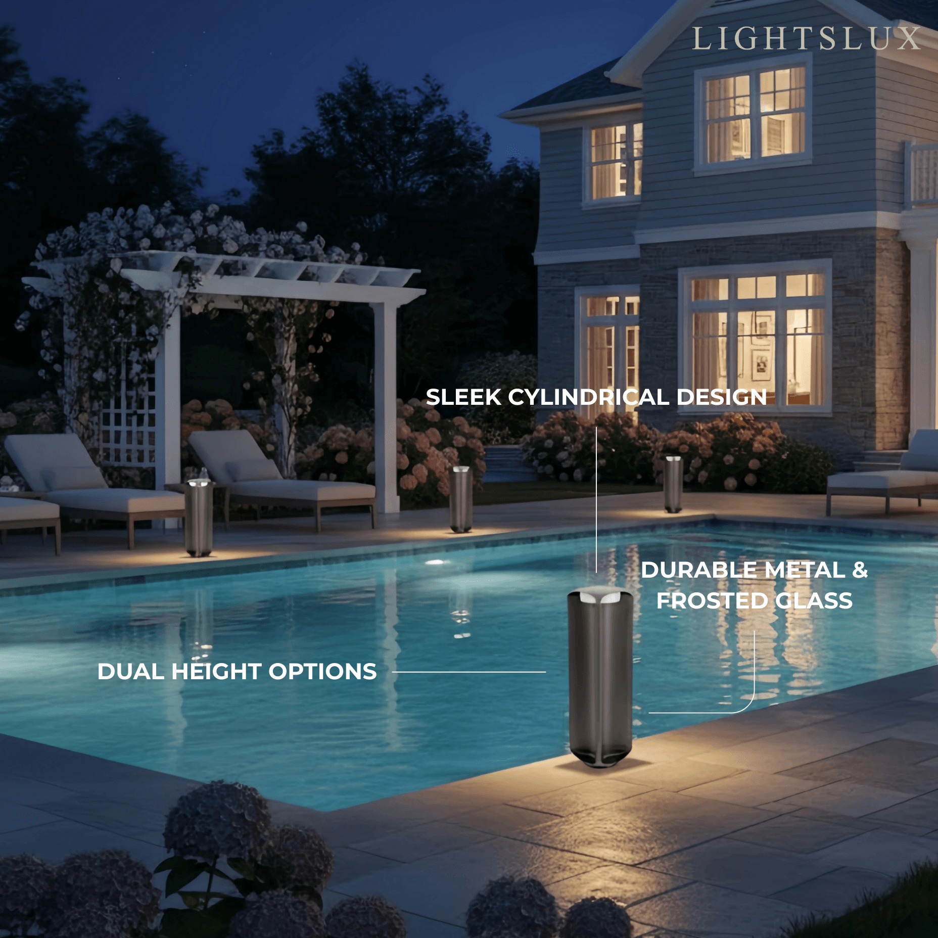 Stellar Modern Cylindrical Outdoor Floor Lamp – Black or Grey Metal & Glass Fixture