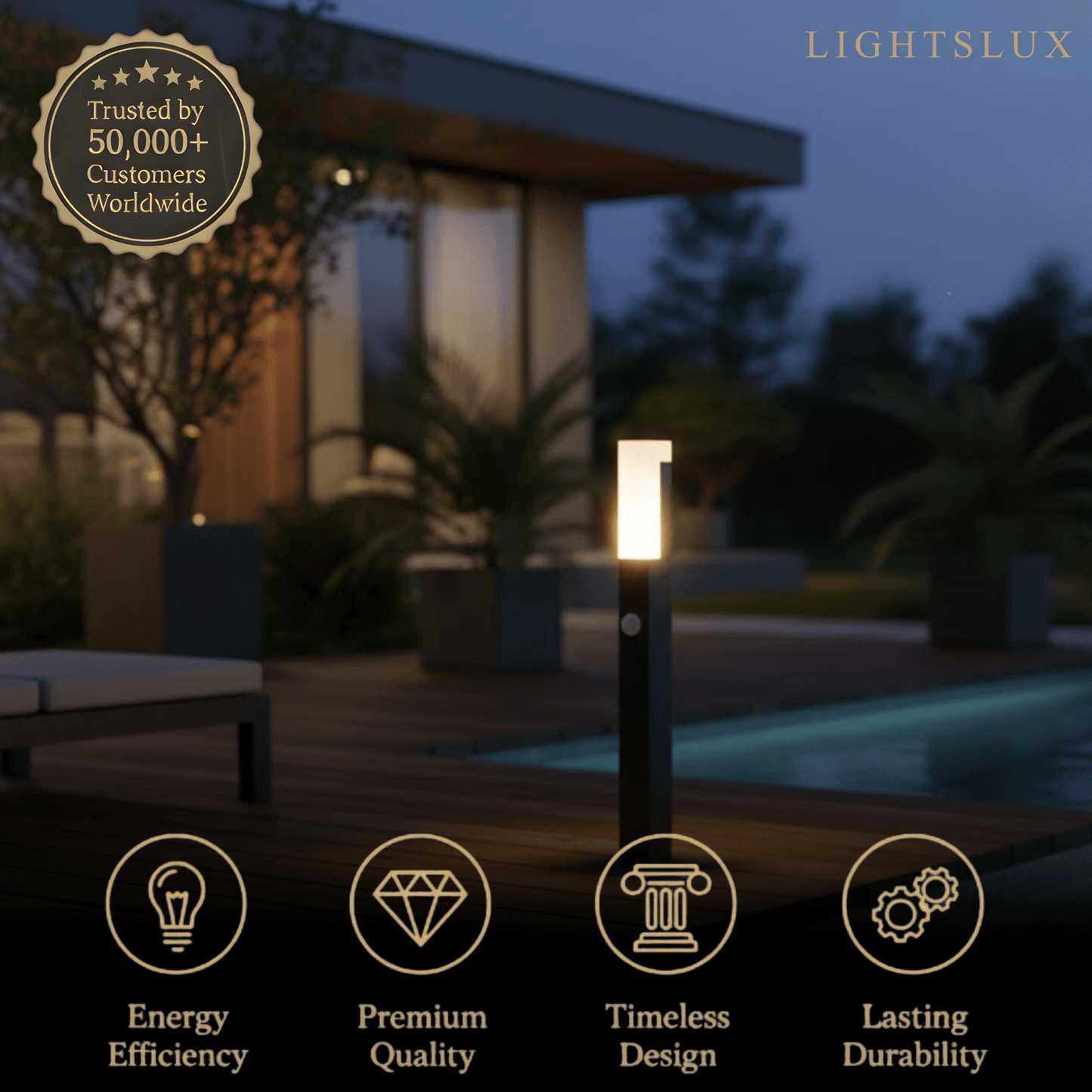 Arcato Modern Black LED Path Light – Outdoor Metal Sensor Lamp for Garden/Terrace