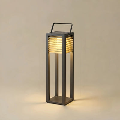 Irondale Modern Solar Outdoor Floor Lamp – Rectangular Black Lantern Light Garden/Patio