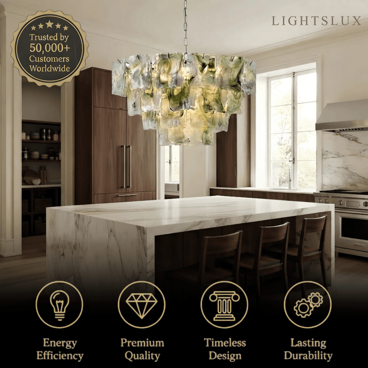 ART004Excelis Luxury Branch-Style Tiered Chandelier— Metal & Glass Multicolor for Kitchen Island
