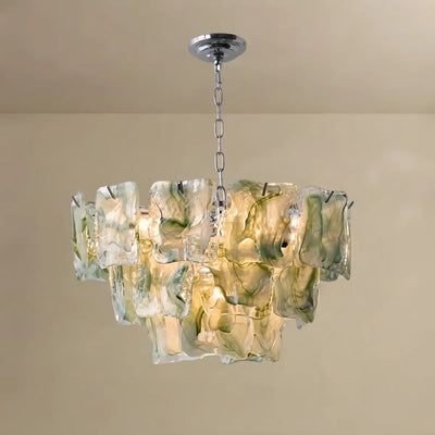 ART004Excelis Luxury Branch-Style Tiered Chandelier— Metal & Glass Multicolor for Dining Room